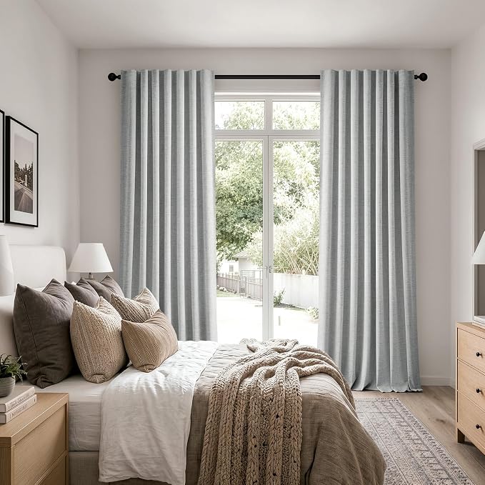 MIULEE 100% Blackout Linen Curtains for Bedroom 42 x 90 Inch Grey 2 Panels | Thermal Insulated, Room Darkening Drapes for Living Room, Back Tab Rod Pocket Pinch Pleated, Solid Luxury Decor