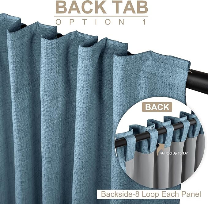 Faux Linen Total Blackout Curtains for Bedroom 102 Inches Long, Stone Blue | 100% Blackout Shield, Back Tab/Rod Pocket Living Room Drapes, Thermal Insulated Blackout Curtains 2 Panels Set, 50"W x 102"L