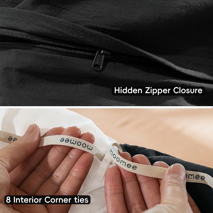 MooMee Duvet Cover Set 100% Washed Cotton Linen Like Full | Relaxed Linen-like Texture. Soft, Breathable & Long-lasting Comfort. Lightweight. Hidden Zipper with 8 Interior Corner Ties