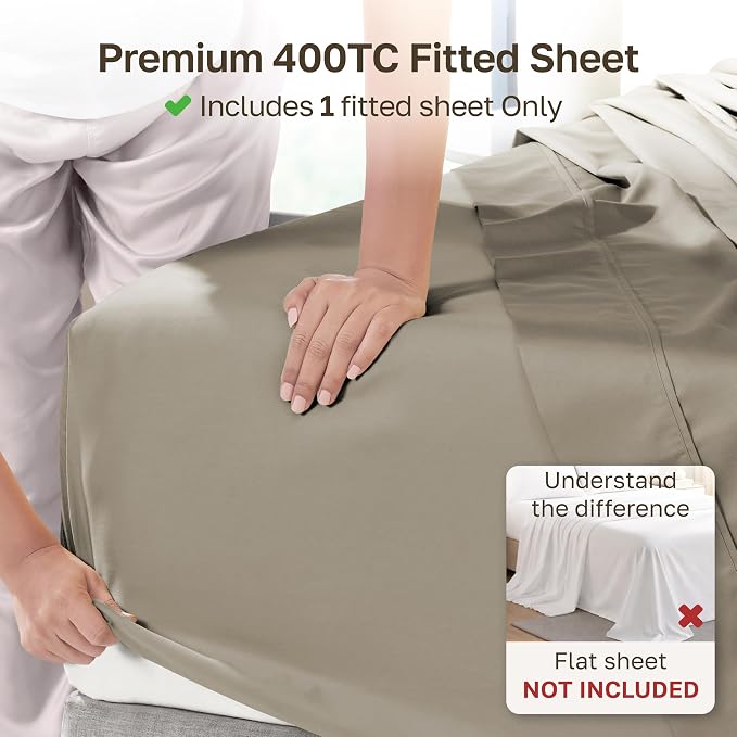 California Design Den Soft 100% Cotton Sateen King Fitted Sheet Deep Pocket | 400 Thread Count Backed by Good Housekeeping Seal, 16" Deep Pocket, All-Around Elastic, No-Pop Fit, Durable, OEKO-TEX - Taupe