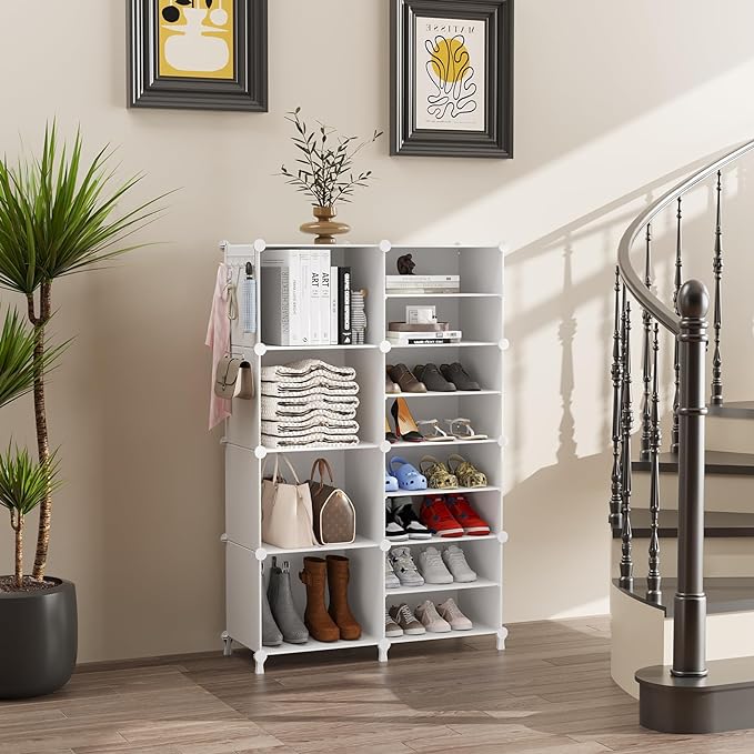 AWTATOS Closet Organizer 8 Cube Storage Shelves, White | Closet Organizers and Storage, DIY Stackable Cubby Shelving, Clothes Organizers for Closet Bedroom Living Room Office