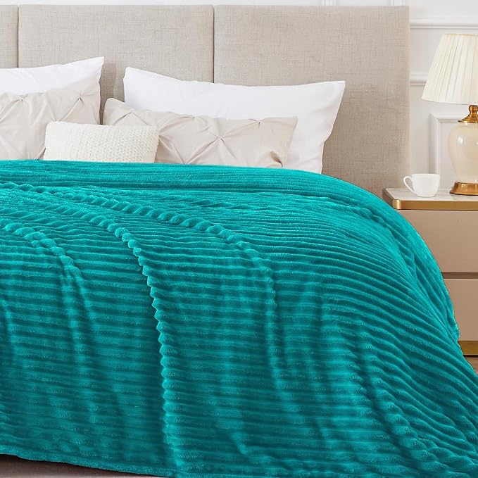 BEDELITE Ribbed Jacquard Ocean Blue King Size Blankets for Bed, 108x90 Inch | Soft Warm Decorative Fluffy Blanket, Cozy Fuzzy Lightweight Plush Fleece Throw Blankets for Bed, Room Decor, Gift for Women