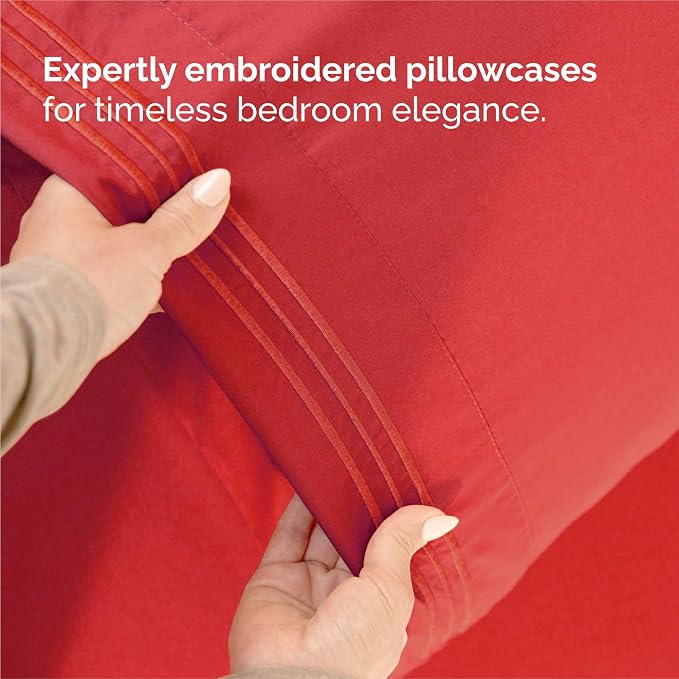 King Size 4 Piece Sheet Set - Comfy Breathable & Cooling Bed Sheets - Red | Hotel Luxury Bed Sheets for Women & Men, Deep Pockets, Easy-Fit, Extra Soft and Wrinkle Free Sheets, Oeko-Tex Bed Sheet Set
