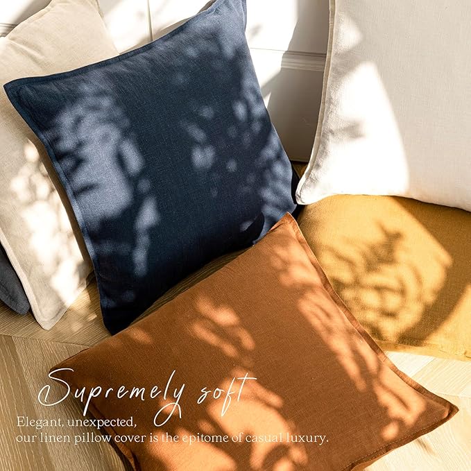 Foindtower Linen Solid Decorative Throw Pillow Covers 18x18 Inch Navy Blue | Pack of 2 Boho Farmhouse Neutral Pillowcase,Soft Euro Accent Cushion Covers,Home Decor for Bed Couch Sofa Bedroom Living Room