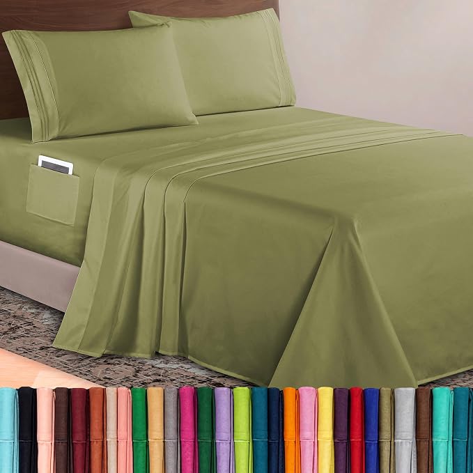Elegant Comfort Luxurious 1500 Premium Hotel Quality Microfiber 4-Piece Sheet Set, 18-24 Inches Deep - Extra Deep Pocket Sheets - Ultra Soft 4PC Deep Pocket Sheets, Queen, Sage/Green