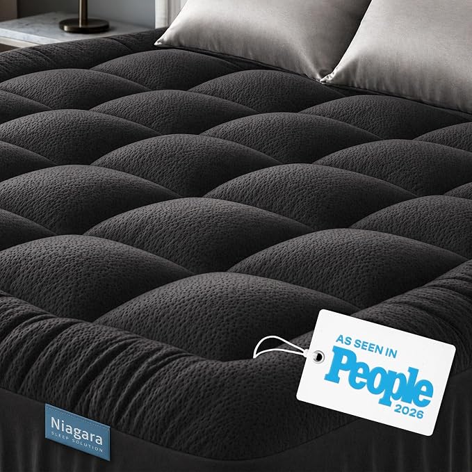 Niagara Sleep Solution Ultra Soft & Cooling Mattress Topper - King Size | Rayon Derived from Bamboo, Pillow Top Mattress Pad, 20" Deep Pocket, Back Pain Relief, Perfect for Hot Sleepers, Black