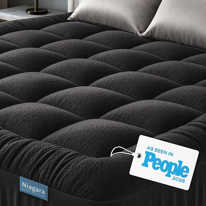 Niagara Sleep Solution Ultra Soft & Cooling Mattress Topper - Twin XL Size | Rayon Derived from Bamboo, Pillow Top Mattress Pad, 20" Deep Pocket, Back Pain Relief, Perfect for Hot Sleepers, Black