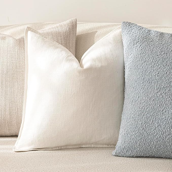 Foindtower Linen Solid Decorative Throw Pillow Covers 18x18 Cream White | Pack of 2 Boho Farmhouse Neutral Pillowcase,Soft Euro Accent Cushion Covers,Home Decor for Bed Couch Sofa Bedroom Living Room