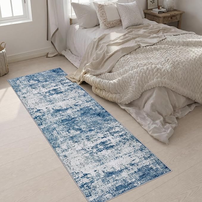 2.6x8 Washable Runner Rug：Modern Abstract Kitchen Soft Carpet Blue | For Hallway, Bedroom, Kitchen, Laundry, Bathroom,Door Mat,Modern Abstract,Machine washable,Non-Slip,Stain Resistant,Indoor