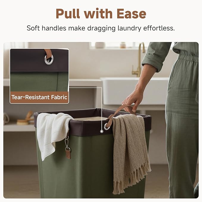 StorageWorks 160L Laundry Basket with Wheels, Rolling Hampers for Clothing | Green Laundry Basket with Wheels, Metal Frame & Handles, Rolling Hamper for Bedroom, Bathroom, Dorm, Hotel