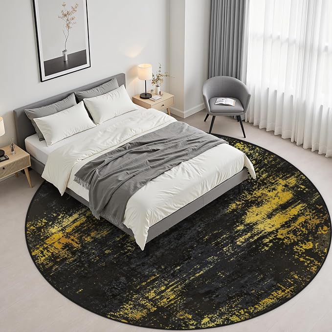 Round Area Rug Living Room: 6 ft Modern Washable Indoor Carpet | For Bedroom Dining Room Farmhouse Nursery Hallway Office,Modern Abstract,Machine washable,Non-Slip,Stain Resistant,Indoor