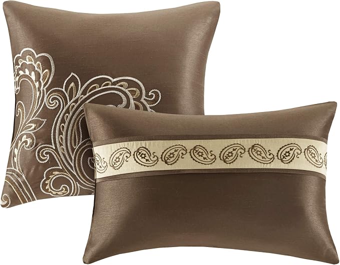 Madison Park Essentials Brystol 24 Piece Room in a Bag Faux Silk Comforter Jacquard Paisley Design Matching Curtains Down Alternative Hypoallergenic All Season Bedding-Set, Queen(90"x90"), Brown | Matching Curtains Room in a Bag, Down Alternative Beddi...