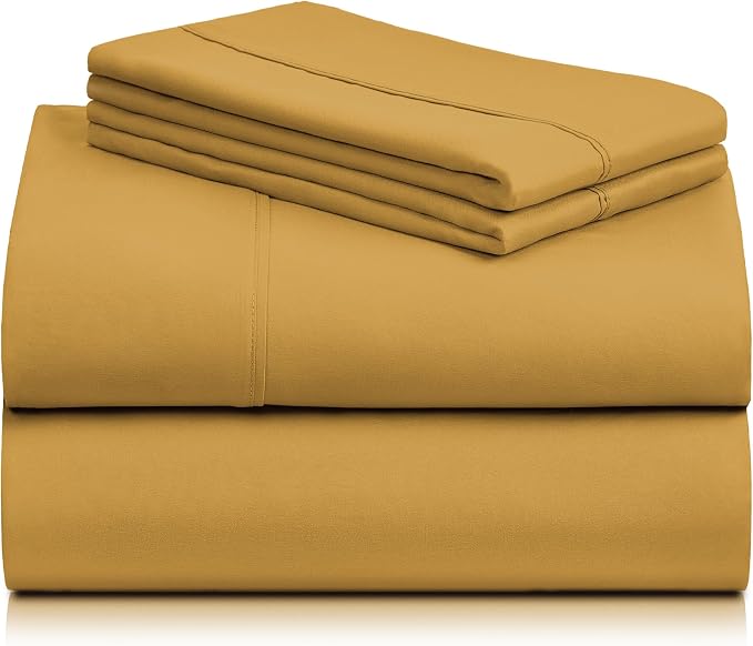 LuxClub 4 PC King Sheet Set, Deep Pockets Wrinkle Free Cooling Bed Sheets Hotel Bedding for Women, Men, Includes 1 Fitted Sheet, 1 Flat Sheet and 2 Pillowcases-Soft Medallion Gold | LuxClub Silky Fitted Sheet & Pillowcase Sets, Breathable Hotel Luxury ...