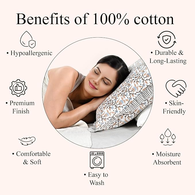 Ridhi Block Print Brown Meadow Vine Ruffle Lumbar Pillow Shams, 20" x 12" | 100% cotton, Floral Pillowcase, Cushion Cover, Hidden Zipper, Cottagecore Bedding, farmhouse boho style, fits couch, sofa,Bed