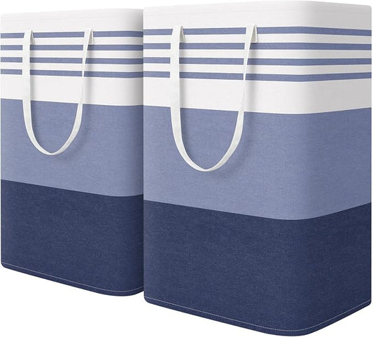 WOWBOX 2 Pack Laundry Baskets, Collapsible Dirty Clothes Laundry Hampers | with Reinforced Handles, Waterproof Coating, 2 Pack for Clean & Dirty Clothes, for Bedroom, Bathroom, Dorm (75L Blue)