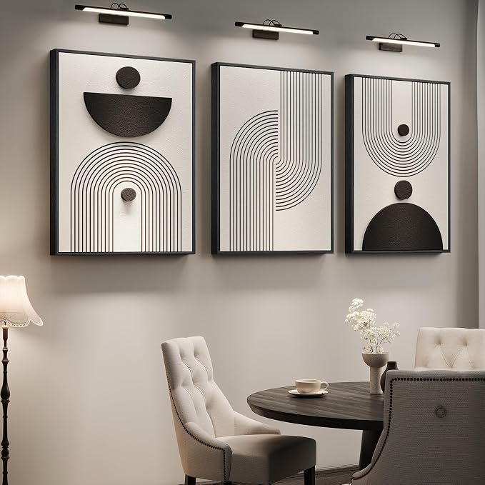 3D Large Framed Black and White Abstract Wall Art for Living Room, 3 Piece | Wood Frames, Sandstone Textured Paintings, Modern Artwork for Walls, 24x36 In Geometric Pictures Wall Decor Bedroom Office