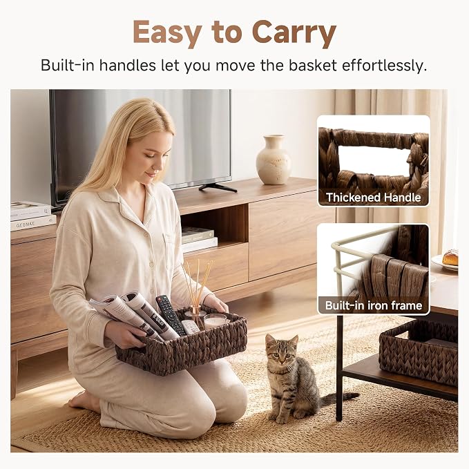 StorageWorks Wicker Baskets for Storage,Rectangle Basket,Brown Basket,2Pack | Hyacinth Dark Brown Wicker Basket, Wicker Storage Baskets for Organizing, Wicker Storage Baskets for Shelves,11¼" x 7½" x 3½"