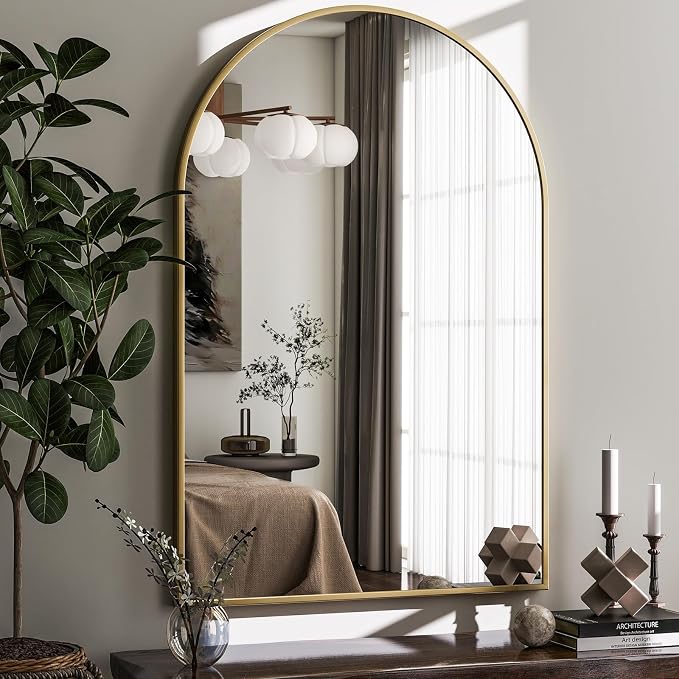 HARRITPURE 20"x30" Arched Bathroom Mirror Wall Mounted Gold Arch Mirror | Aluminum Alloy Frame Modern Mirror for Living Room, Bedroom and Entryway