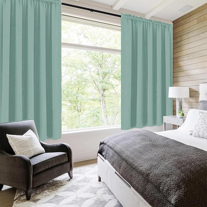 DWCN Wide Blackout Curtains for Bedroom 70 x 84 Inch Long Sage Green | 2 Panels Set, Room Darkening, Thermal Insulated, Light Blocking, Rod Pocket Drapes, Noise Reducing Window Treatment