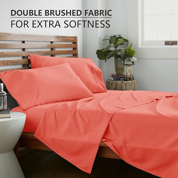American Home Collection Full Size Sheet Set - Ultra-Soft Microfiber 15-Inch Deep Pocket - Wrinkle Free and Fade Resistant (Peach)