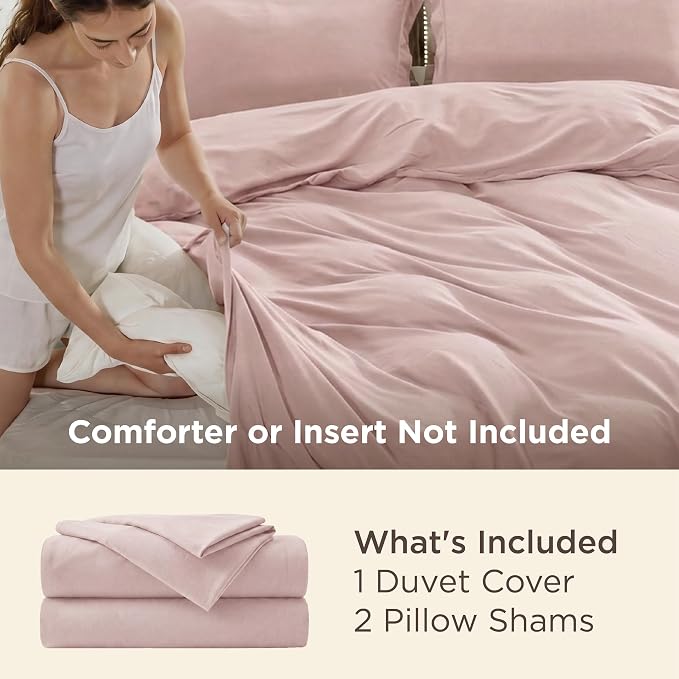Bedsure Duvet Cover King Size, 3Pcs Double Brushed Bedding Set, Rose Pink | For Kids & Adults, 104"x90" Comforter Cover, Hotel Luxury, All Season, Breathable, Easy Care, Lightweight, Zipper Closure