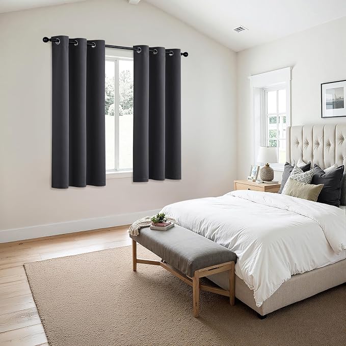 MIULEE Blackout Curtains for Bedroom 2 Panels 40 x 63 Inch Long Dark Grey | Thermal Insulated, Living Room Darkening Grommet Drapes, Noise Reducing, Light Blocking Window Treatments