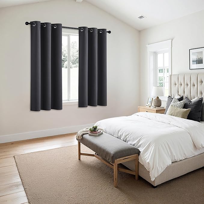 MIULEE Blackout Curtains for Bedroom 2 Panels 40 x 54 Inch Long Dark Grey | Thermal Insulated, Living Room Darkening Grommet Drapes, Noise Reducing, Light Blocking Window Treatments