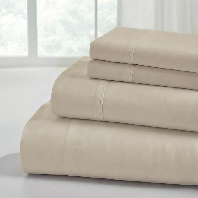 Modern Threads Soft Microfiber Solid Sheets - Luxurious Microfiber Bed Sheets - Includes Flat Sheet, Fitted Sheet with Deep Pockets, & Pillowcases Taupe Queen