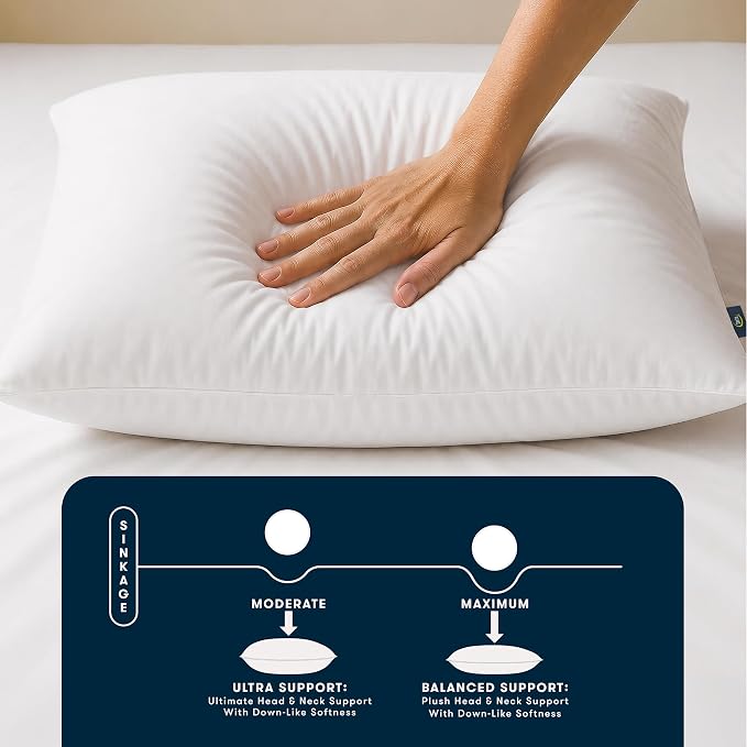 Serta Down Illusion Ultra Support Cotton Pillows, Standard/Queen (2 Pack) | Down alternative fill offers soft comfort for every sleep position, hypoallergenic and machine washable