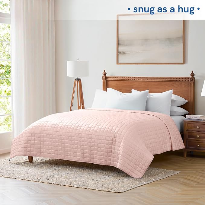 YnM Cooling Weighted Blanket for Adults, 15lbs Heavy Bed Throw Comforter with 100% PE Fabric, Ideal for Hot Sleepers or Summer Days(60x80 Inches for Queen/King Bed, 15 Pounds, Pink)