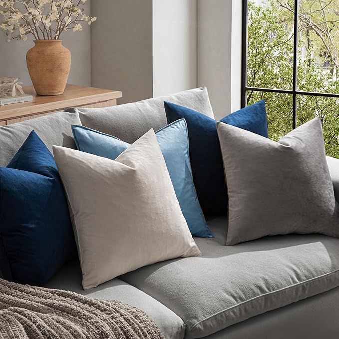 MIULEE Velvet Throw Pillow Covers 22x22 Inch Pack of 2 Dark Blue | Soft Solid Decorative Pillow Covers, Modern Luxury Home Decor, for Couch Chair Sofa Bedroom Livingroom