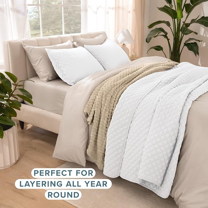 Bare Home Coverlet Set - Twin/Twin Extra Long - Lightweight Bed Decor - Comforter Alternative - All-Season Quilted Bedspread (Twin/Twin XL, White)