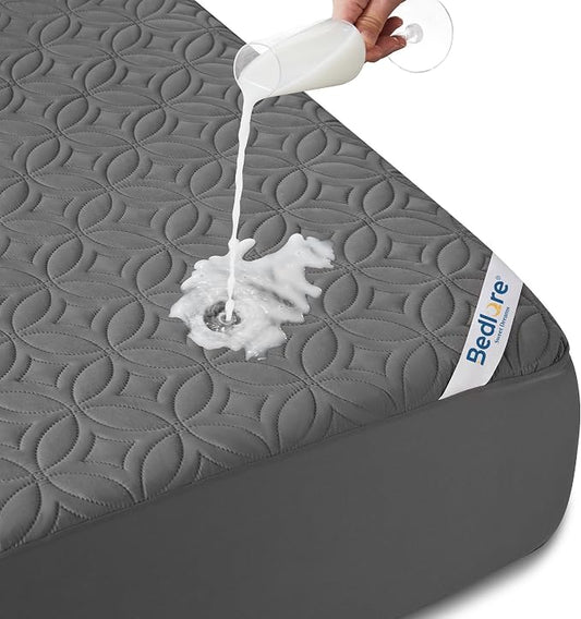BEDLORE Waterproof Mattress Protector, RV Queen Size Mattress Pad Noiseless | Deep Pockets Fit 6"-18" Mattresses, Soft Breathable Dirt-proof Bed Mattress Cover Washable for Home, Bedroom, Hotel (Gray)