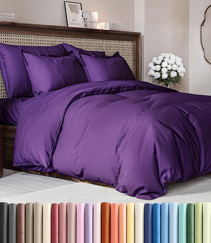 Duvet Cover Full Size - Extra Soft 3 Piece with Zipper Closure - Purple | Extra Soft, Breathable, Full Duvet Cover 80" x 90" with 2 Pillow Shams, Zipper Closures & Ties, Women, Men, Kids & Teens