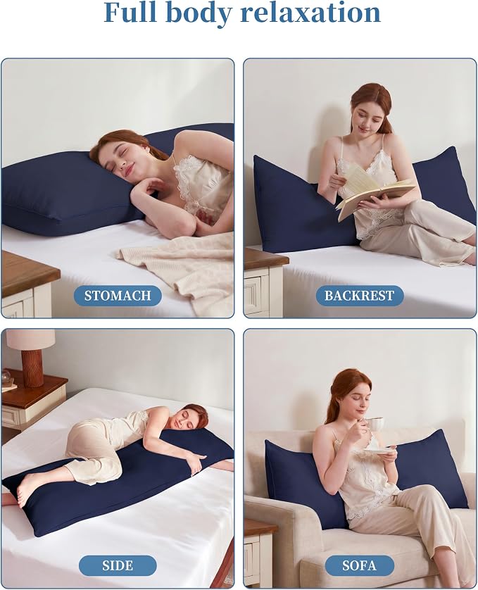 YZ HOME Full Body Pillow Insert -Large Long Bed Pillow for Side Sleeper | Full Body Pillow for Adults, Adjustable Height, Long Sleeping Breathable Bed Pillow-(Navy, 20x54'')