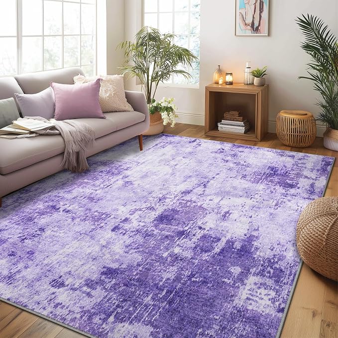 RELEANY Washable 6'x9' Abstract Area Rug for Living Room Purple | Carpet for Bedroom, Kitchen, Office, Hallway and Entryway, Printed Pattern, Non‑Slip, Soft, Stain‑Resistant, Easy to Clean