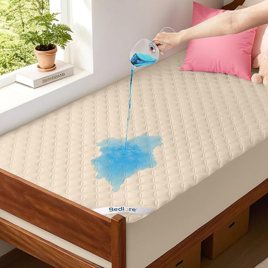 BEDLORE Waterproof Twin XL Mattress Protector, Deep Pocket, College Dorm | Soft Noiseless Breathable Bed Mattress Cover Pad, Fits 6-15 Inch Deep Mattresses, Ideal for Home Bedroom, Hotel, Beige