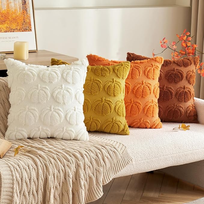 MIULEE Fall Pillow Covers Pumpkin Fall Decor 20x20 Cream White | Set of 2 Fall Decorations for Home, Plush Faux Fur Farmhouse Accent Pillowcases, Porch Sofa Couch Cushion Bed Livingroom