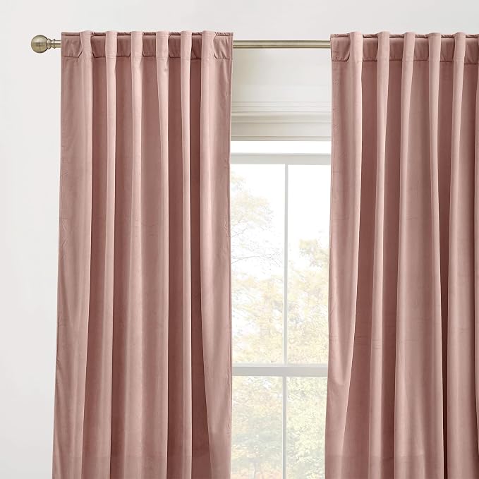 RYB HOME Dusty Pink Velvet Curtains 84 inches for Girls Bedroom Nursery | Thermal Insulated, Privacy UV Blocking, Noise Reducing, Energy Saving, Luxury Window Decor for Kids Room, W52 x L84, 2 Panels