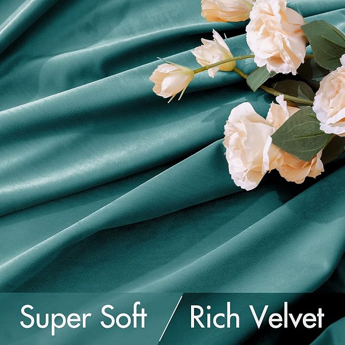 MIULEE Teal Velvet Curtains 52x90 inches 2 Panels Luxury Blackout Curtains | Thermal Insulated, Super Soft Window Drapes for Bedroom Living Room, Rod Pocket & Back Tab