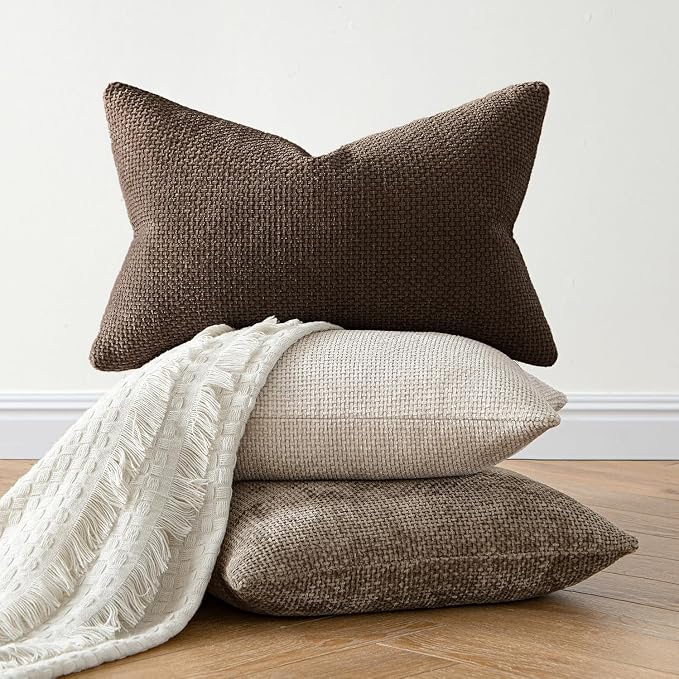 MIULEE Decorative Lumbar Throw Pillow Covers 12x20 Inch Dark Brown 2 Pack | Modern Boho Accent, Soft Chenille Pillow Covers, Farmhouse Cushion Cases for Couch Bed Sofa Living Room Home Decor