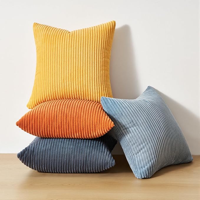 Topfinel Boho Pillow Covers for Couch Bed Accent Modern Pillowcase Corduroy Pillow Covers 24x24 Blue and Orange Decorative Sofa Livingroom Home Decor