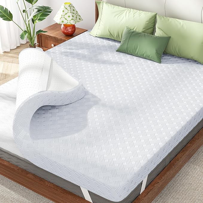 Full Size Memory Foam Mattress Topper Bamboo Viscose for Pressure Relief | 3 inch Firm Mattress Pad DualSide, Back Support, 5-Zone Spinal Align, Removable Cover, Elastic Strap, CertiPUR-US Certified
