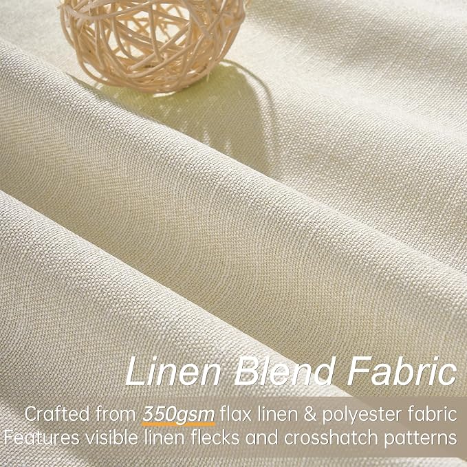 Topfinel Cream White Linen Blackout Curtains 63 Inches Long 2 Panels for Small Window Natural Cream Boho Farmhouse Linen Blend Texture Insulated Hook Belt Back Tab Pocket Pleated Drapes (W52 x L63)