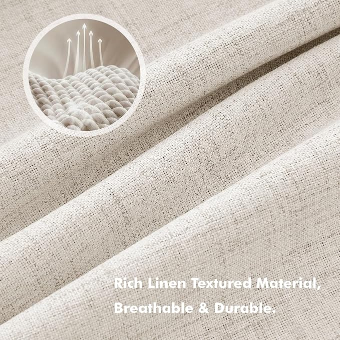 MIULEE 100% Blackout Linen Curtains for Bedroom 42 x 96 Inch Birch 2 Panels | Thermal Insulated, Room Darkening Drapes for Living Room, Back Tab Rod Pocket Pinch Pleated, Solid Luxury Decor