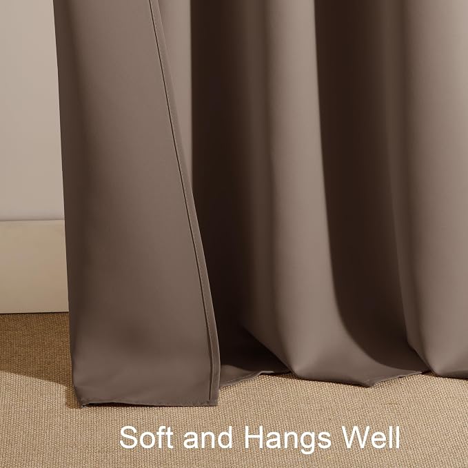 PONY DANCE Light Blocking Panels - Blackout Window Curtain Room Darkening Rod Pocket Thermal Insulated Curtains Energy Saving for Living Room/Draperies, 42 Wide x 72 Long, Mocha, 2 Pieces
