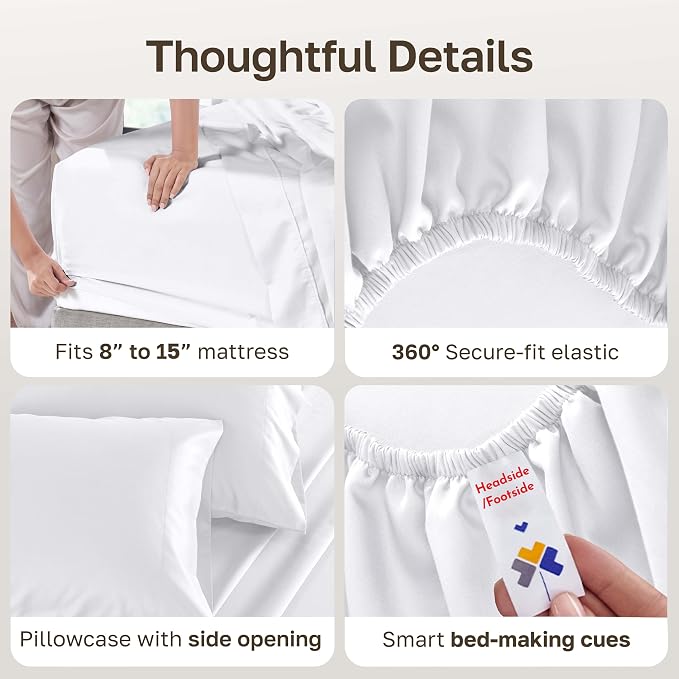 California Design Den Softest 100% Cotton Sateen Twin Sheets Set,3 Pc,White | Soft 500 Thread Count Backed by Good Housekeeping Seal, All-Around Elastic, Durable, Easy Care, OEKO-TEX certified