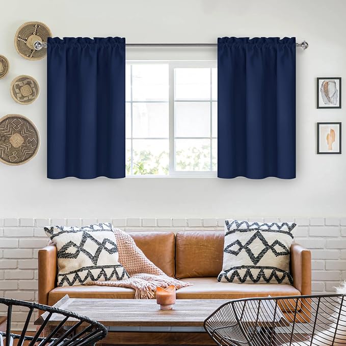 DWCN Short Blackout Curtains 42 x 36 Inch for Kitchen RV Bunk Navy Blue | 2 Panels Set, Kitchen Window Curtains Over Sink, Thermal Insulated, Light Blocking, Rod Pocket Drapes for Small Window