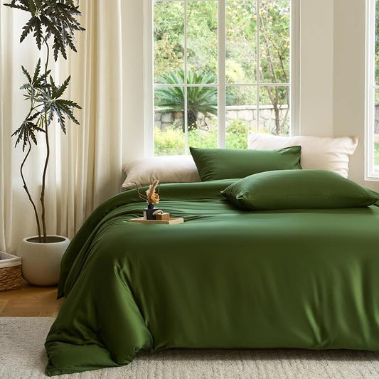 DOZ Duvet Cover Set, 100% Viscose derived from Bamboo, Organically Grown, Buttery Soft, Cooling Duvet Covers, High GSM, 1 Duvet Cover and 2 Pillowcases, 106"x90" (Forest, King/Cal King)