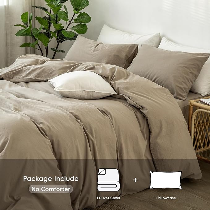 MooMee Duvet Cover Set 100% Washed Cotton Linen Like Twin | Relaxed Linen-like Texture. Soft, Breathable & Long-lasting Comfort. Lightweight. Hidden Zipper with 8 Interior Corner Ties